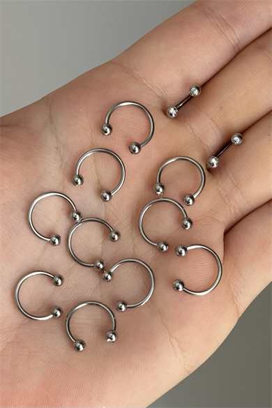 Tek Taş Kristal Top 10mmx1.2mm Çelik Halka Piercing 