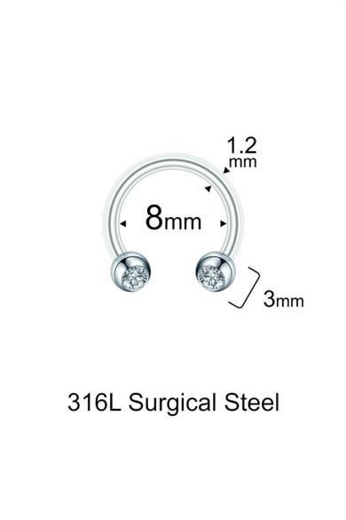 Tek Taş Kristal Top 8mmx1.2mm Çelik Halka Piercing