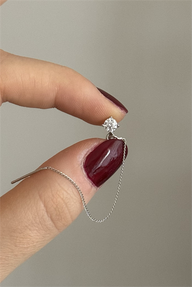 Tekli Taş Sallantılı Zincir Küpe Çelik