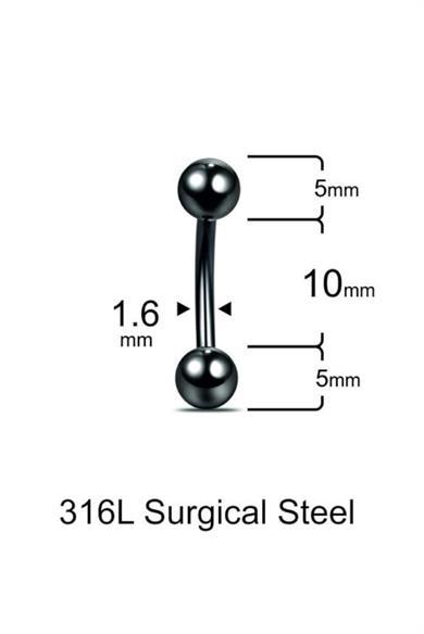 Top 10mm x 1.6mm Siyah Göbek Piercing Cerrahi Çelik
