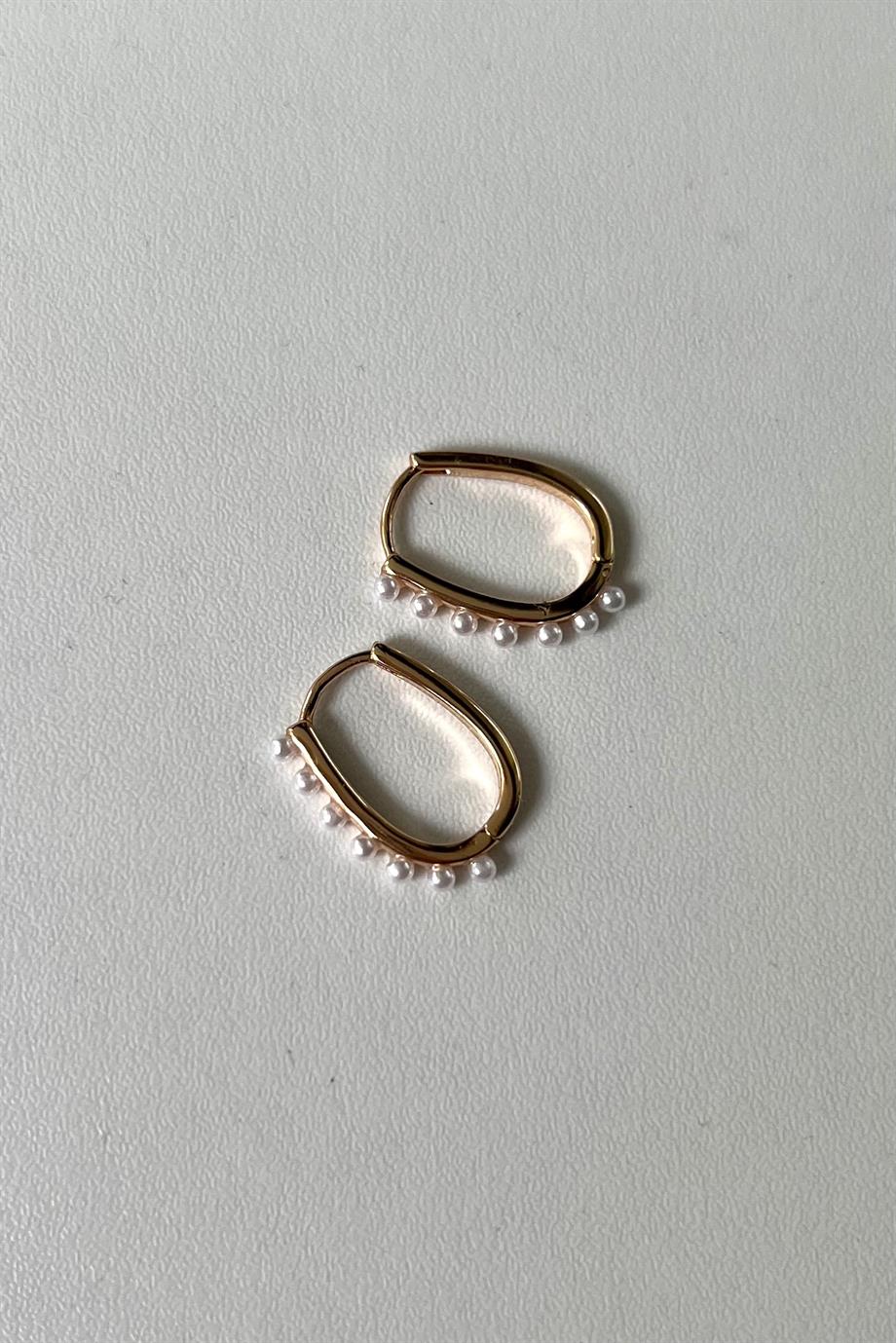 İncili Oval Küpe Çifti | Çelik