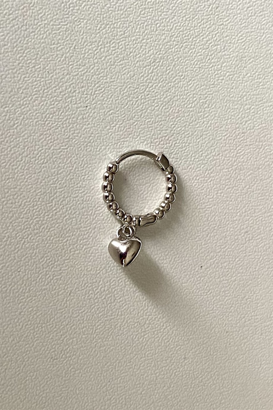 Kalp Sallantılı Tekli Halka Küpe/Piercing | 925 Ayar Gümüş