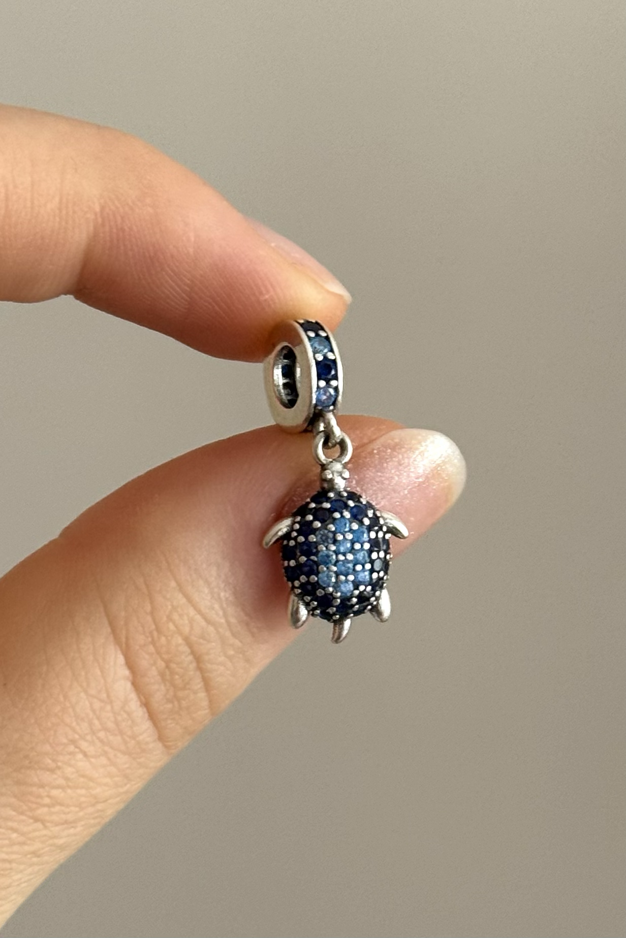 Mavi Taşlı Kaplumbağa Charm 925 Ayar Gümüş
