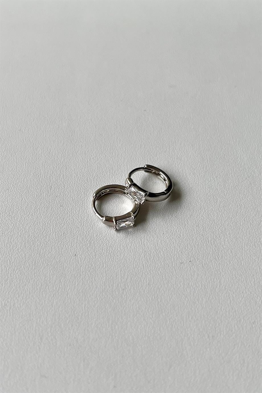 Mini Baget Taşlı Halka Küpe/Piercing Çifti | Çelik