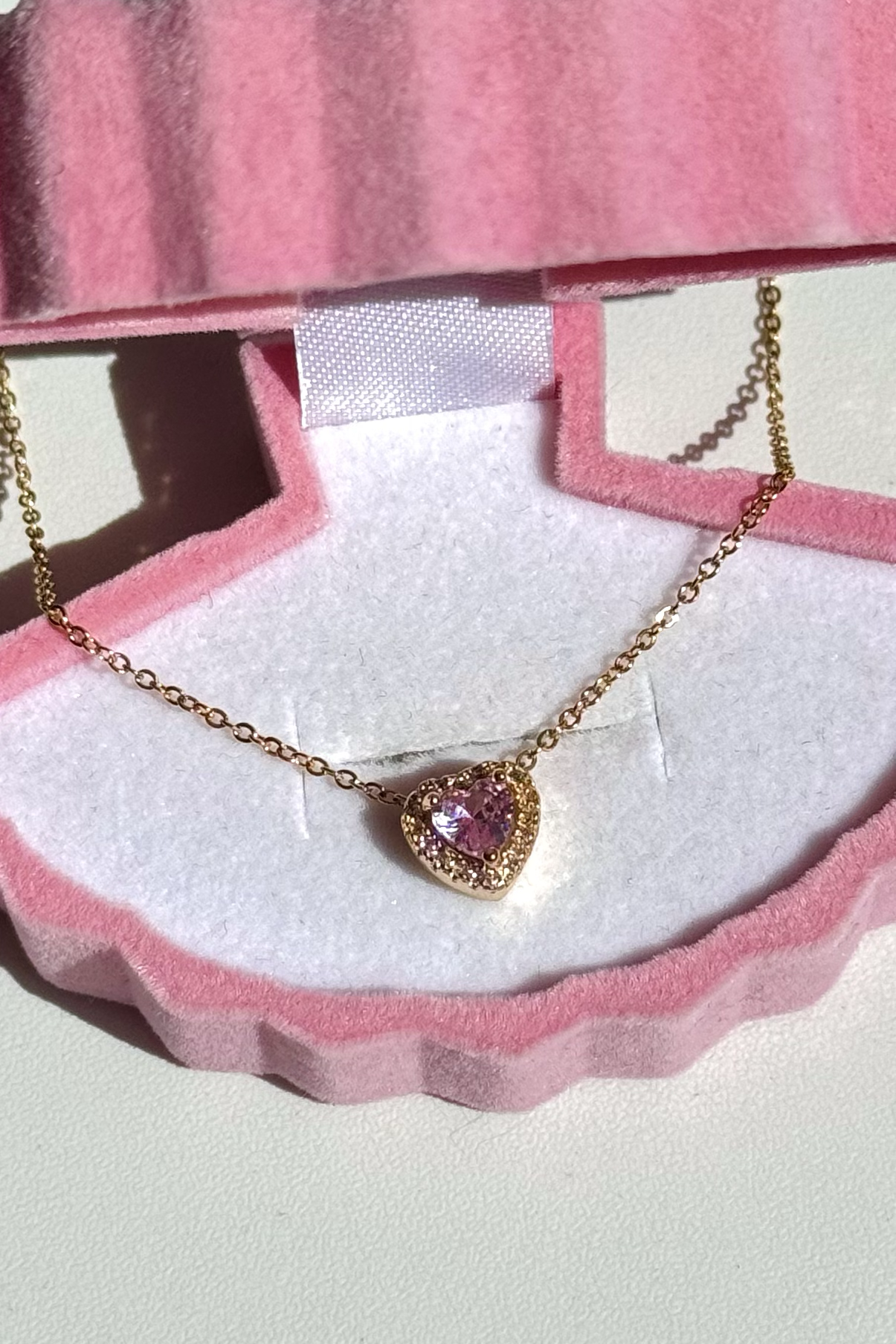 Mini Pembe Kalpli Kolye Çelik