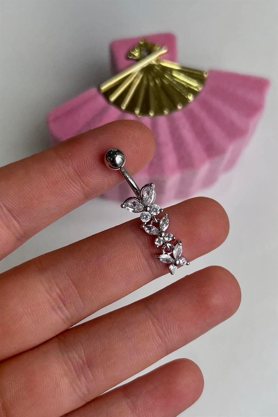 Minik Kelebekler Sallantılı Göbek Piercing | Cerrahi Çelik