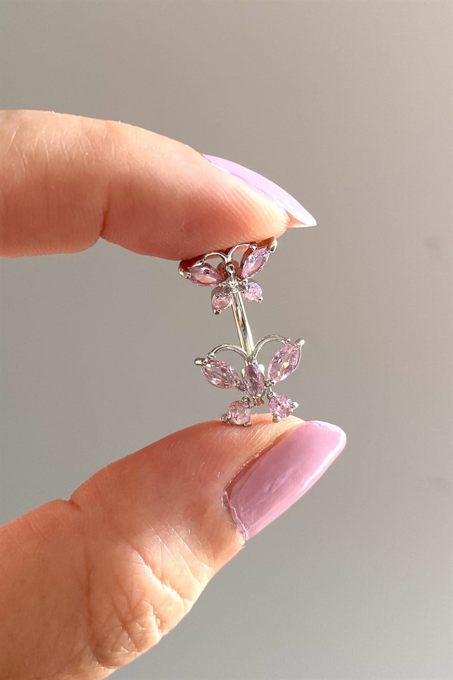 Pembe Kelebek Göbek Piercing | Cerrahi Çelik