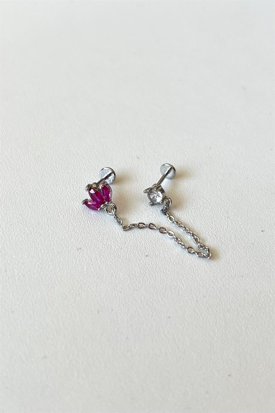 Pembe Taşlı Loya İkili Piercing | Cerrahi Çelik