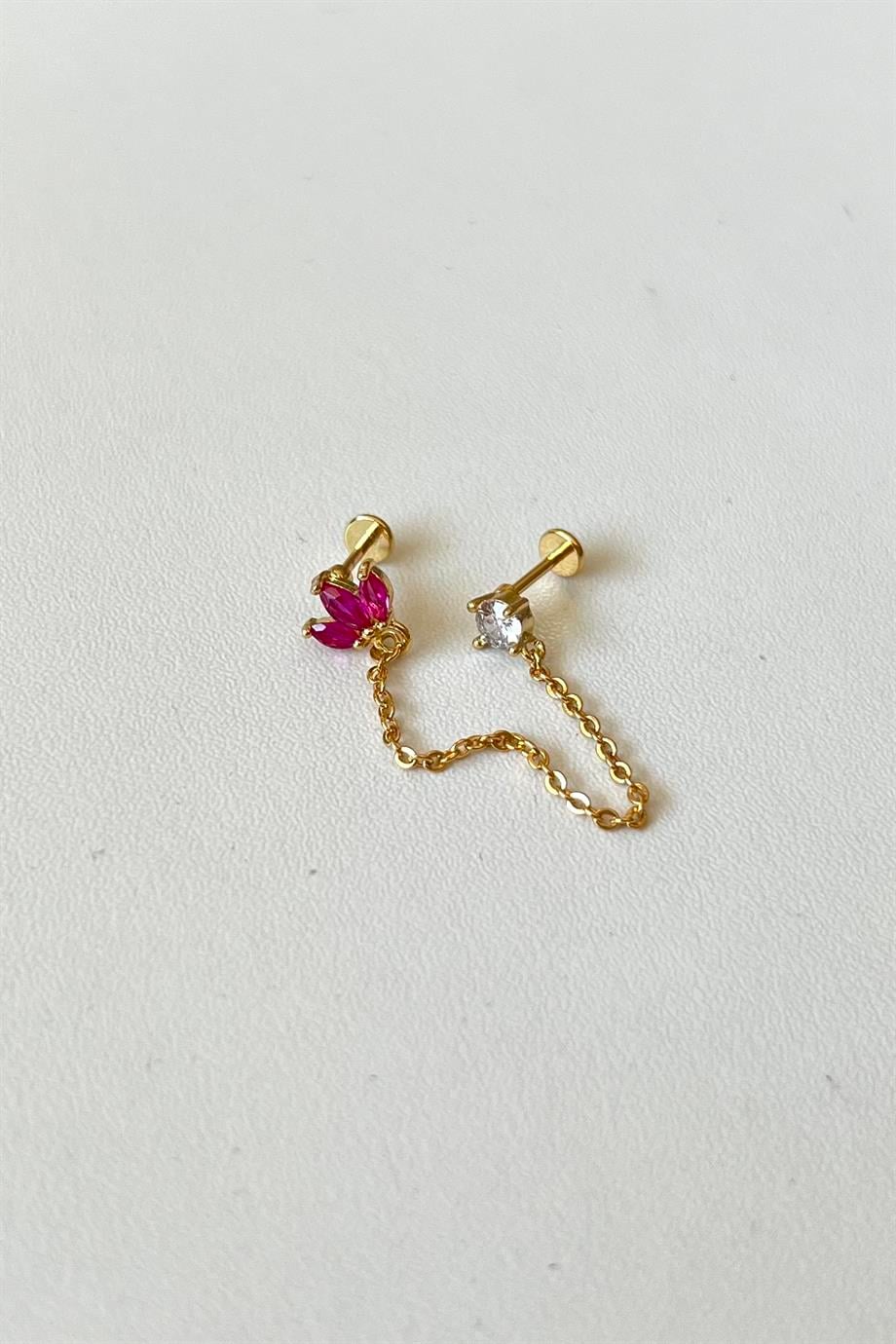 Pembe Taşlı Loya İkili Piercing | Cerrahi Çelik