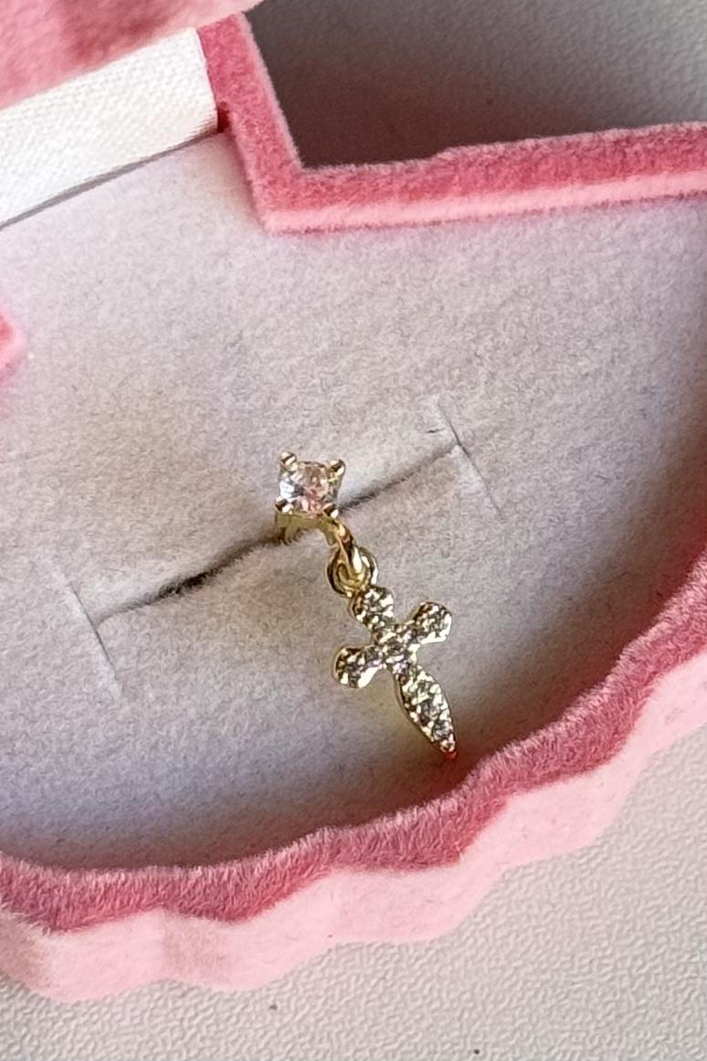 Sallantılı Taşlı Haç Piercing Cerrahi Çelik