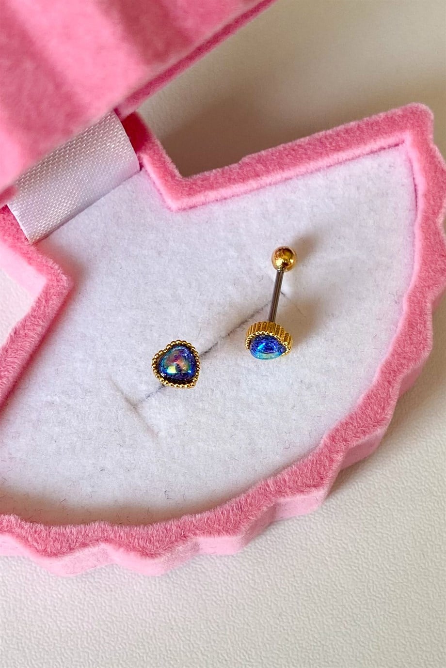 Simli Mavi Kalp Piercing | Cerrahi Çelik