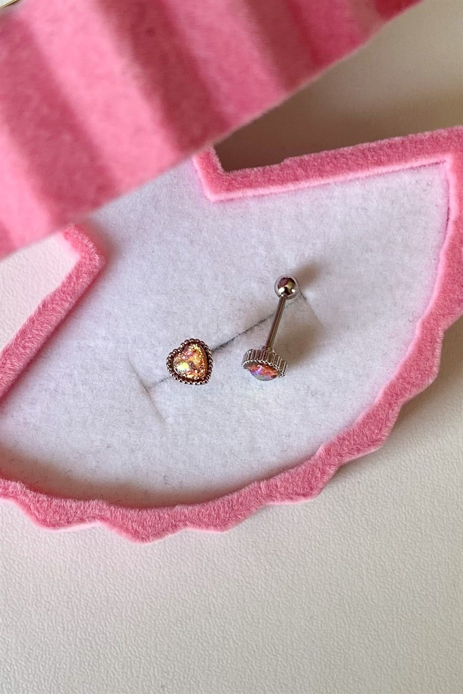 Simli Pembe Kalp Piercing | Cerrahi Çelik