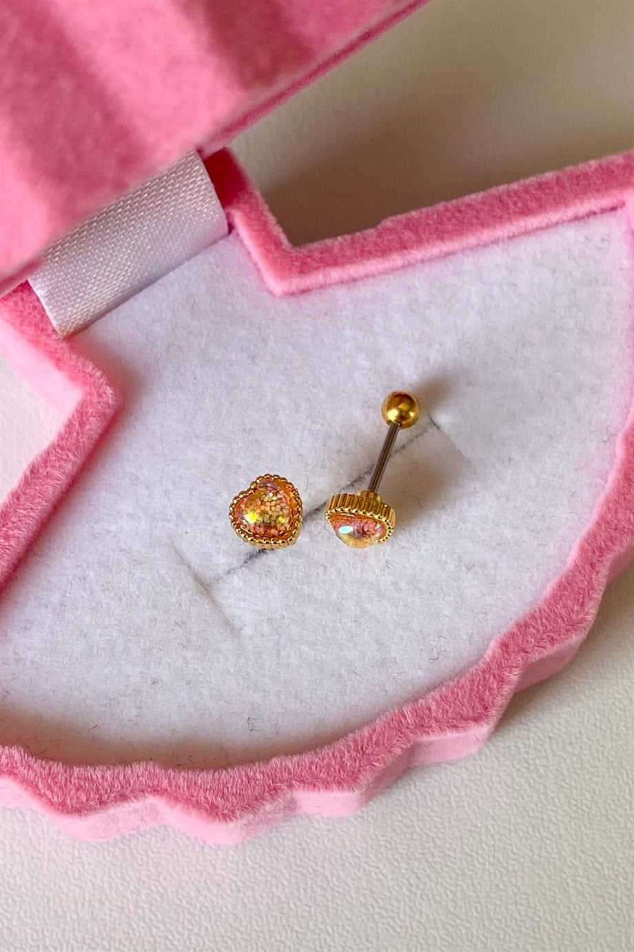 Simli Pembe Kalp Piercing | Cerrahi Çelik