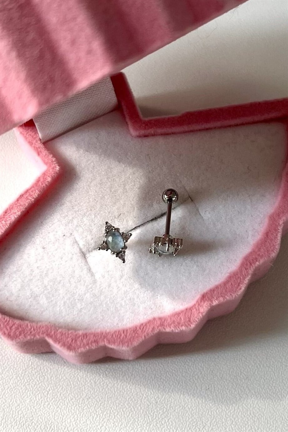 Soft Mavi Taşlı Elmas Piercing | Cerrahi Çelik