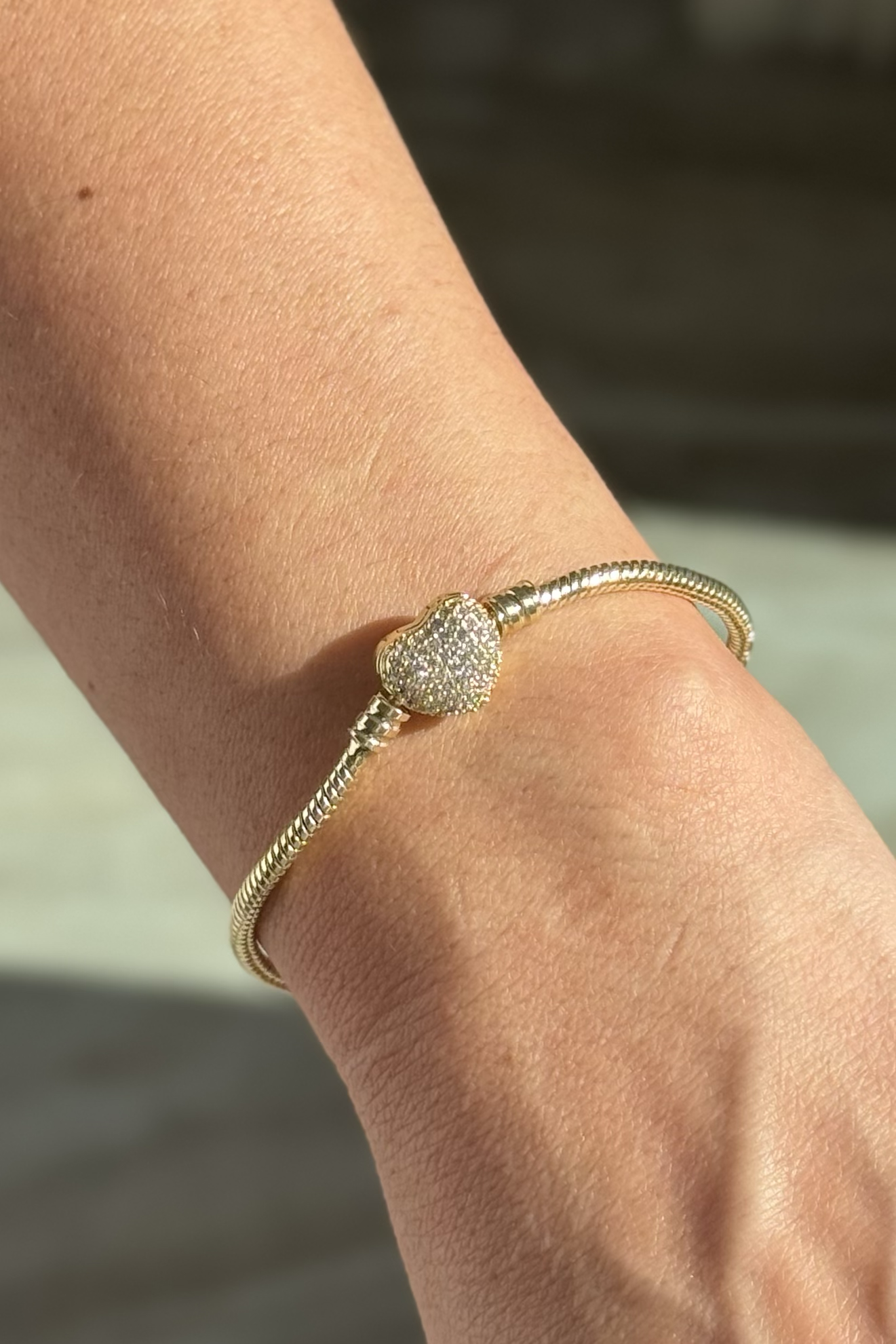 Taşlı Kalp Charm Bileklik 14K Kaplama