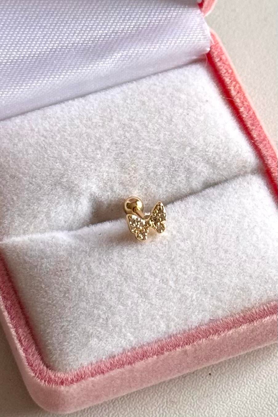 Taşlı Kurdele Fiyonk Piercing Çelik