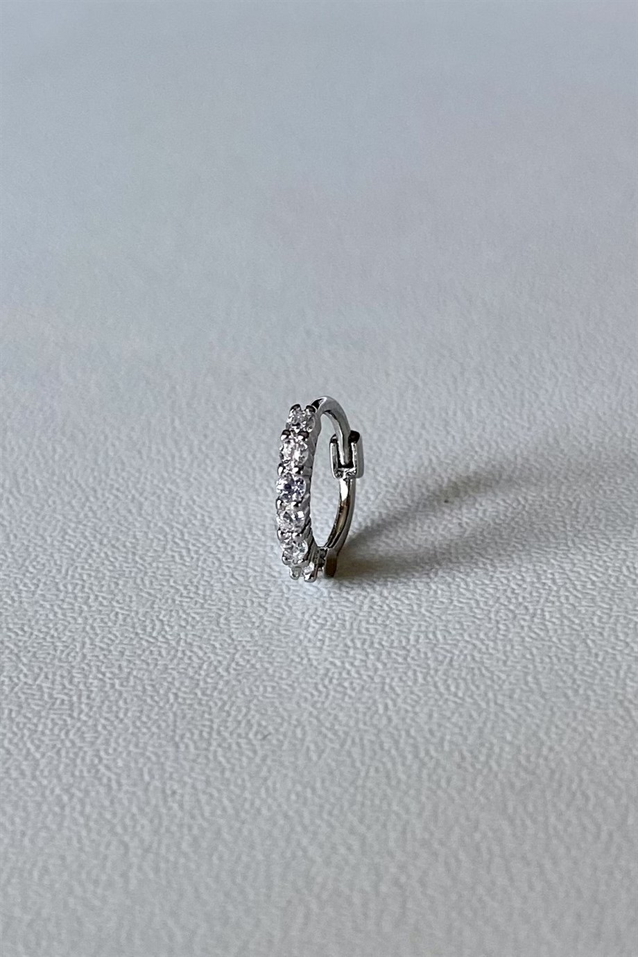 Taşlı Tekli Halka Küpe/Piercing | 925 Ayar Gümüş