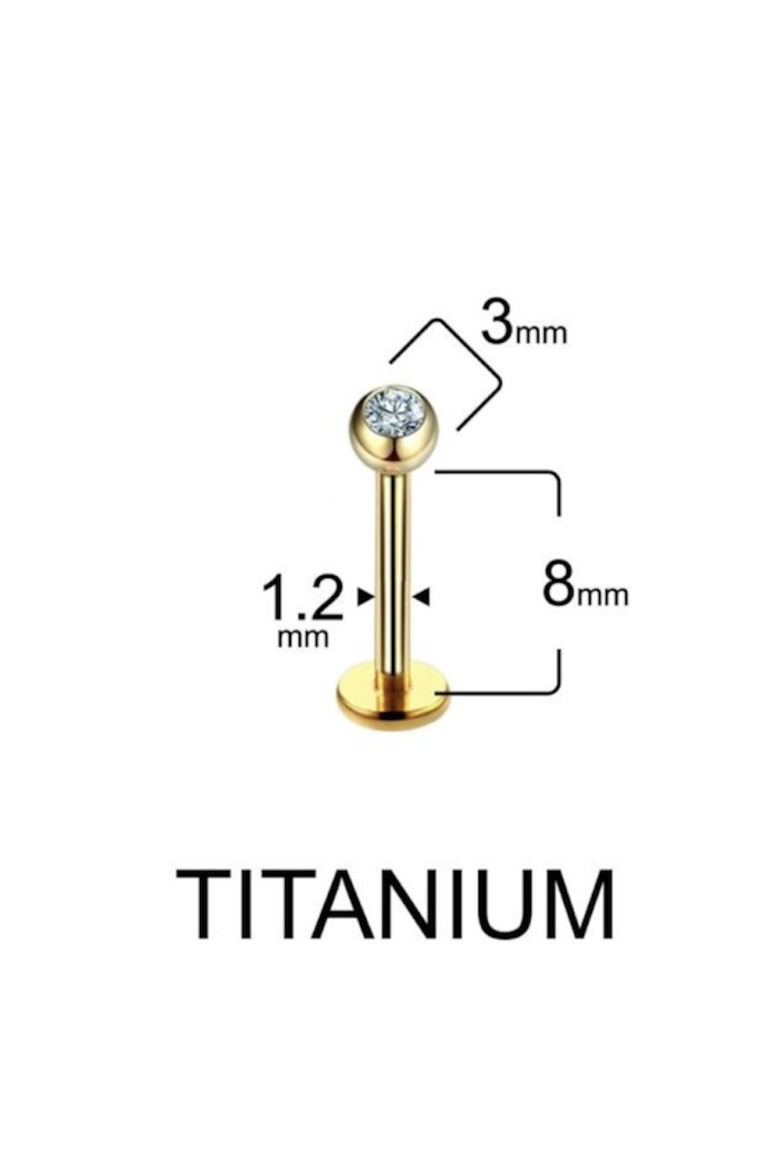 Tek Taş Altın Titanyum Piercing 8 MM