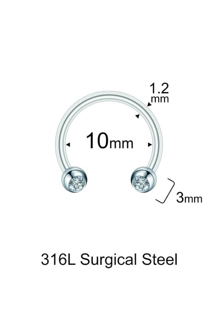 Tek Taş Kristal Top 10mmx1.2mm Çelik Halka Piercing 