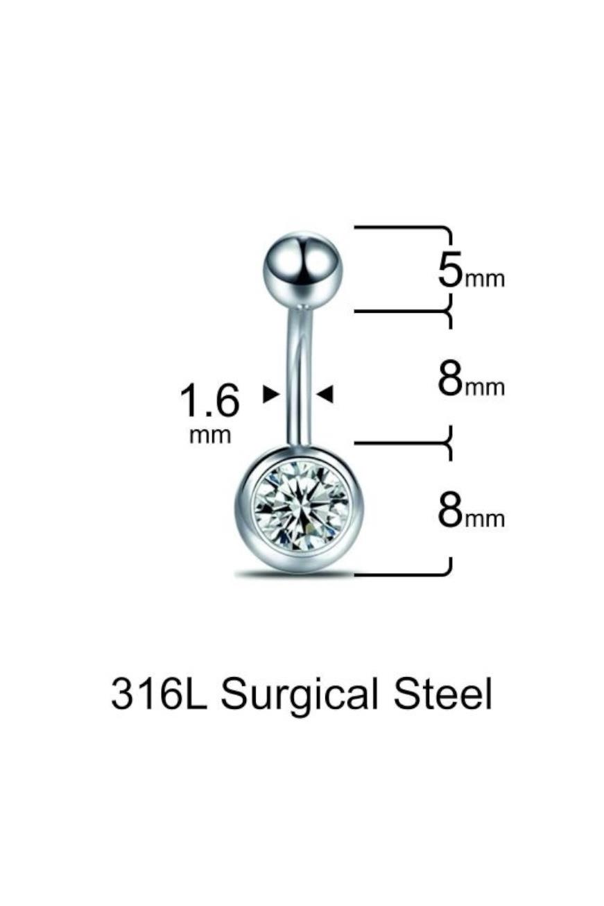 Tek Taş Top  8mmx1.6mm Çelik Göbek Piercing