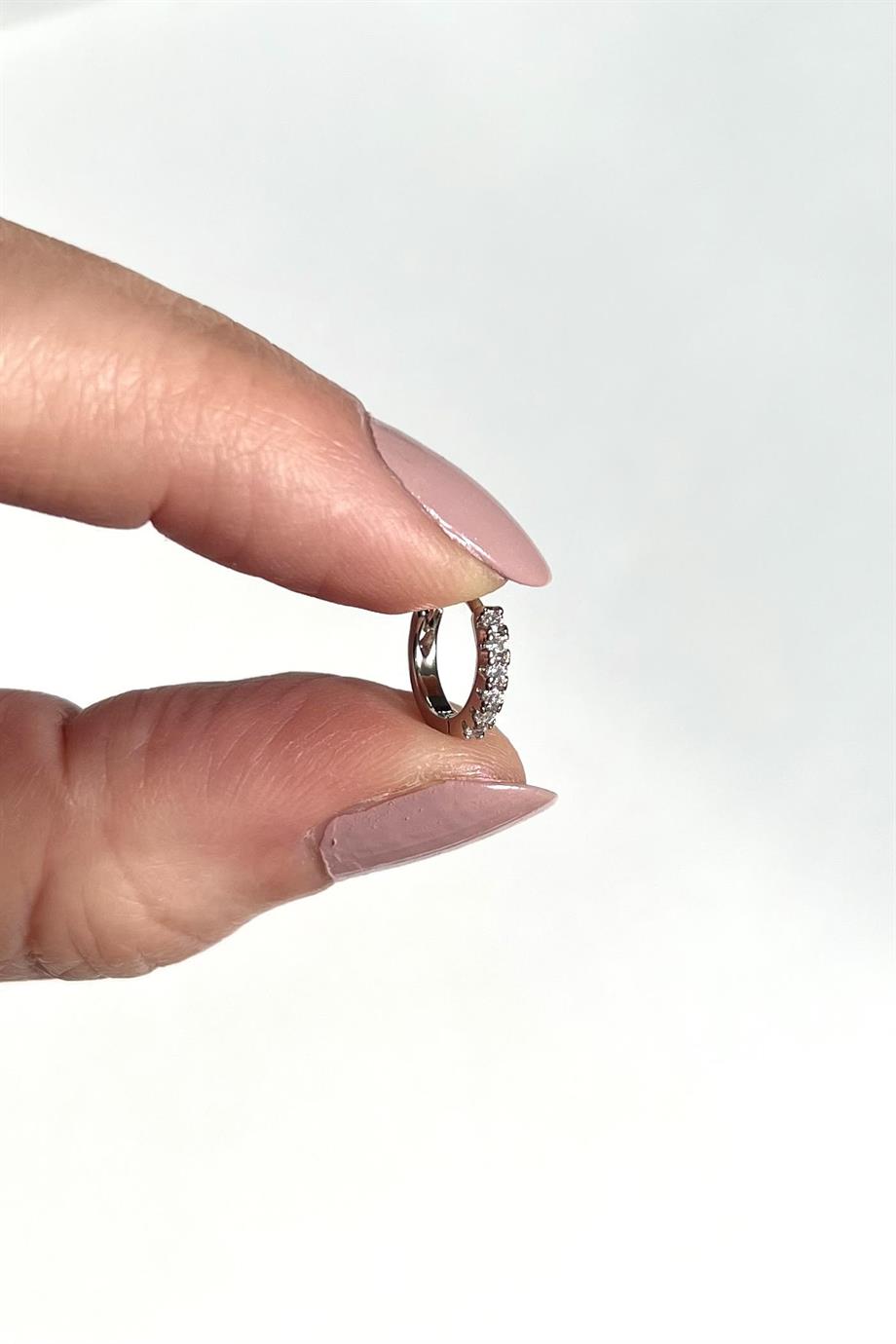 Tekli Taşlı Halka Küpe/Piercing | Çelik