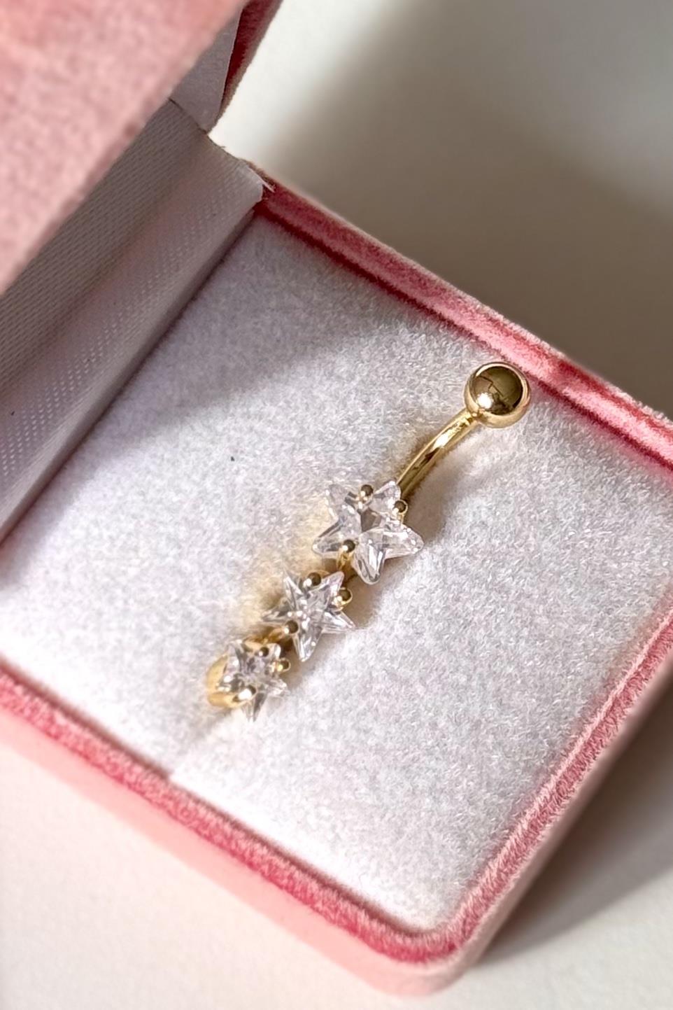 Zirkon Yıldızlar Sallantılı Göbek Piercing 316L Cerrahi Çelik