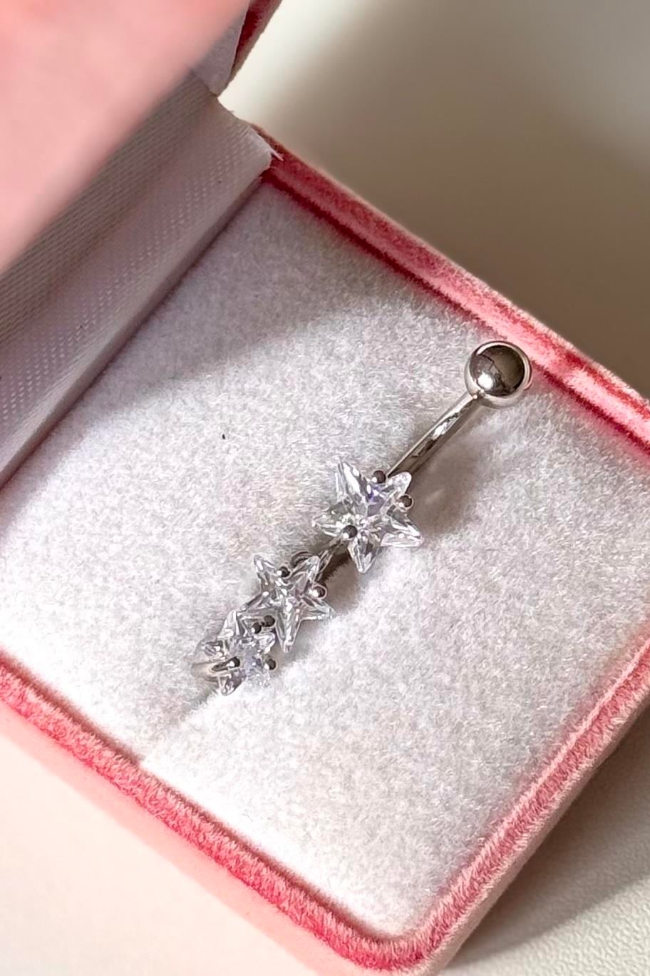 Zirkon Yıldızlar Sallantılı Göbek Piercing 316L Cerrahi Çelik