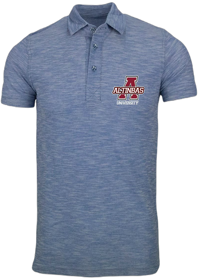 Flamlı Polo Yaka T-Shirt Mavi / Flamed Polo Neck T-Shirt Blue