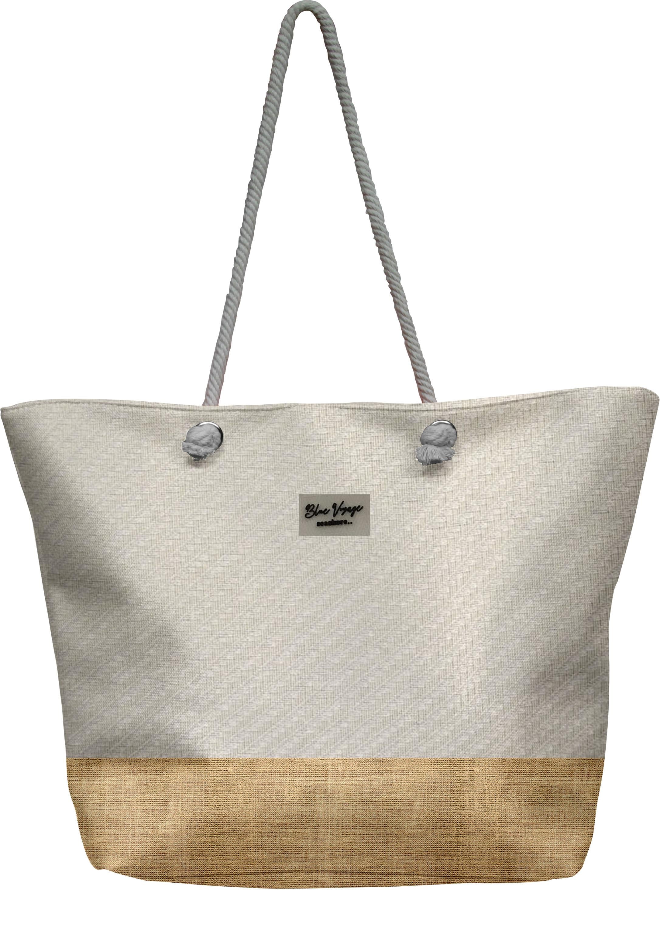 Keten Dokulu Jüt Parçalı Krem Rengi Astarlı Geniş Hacimli Kadın Plaj Çantası