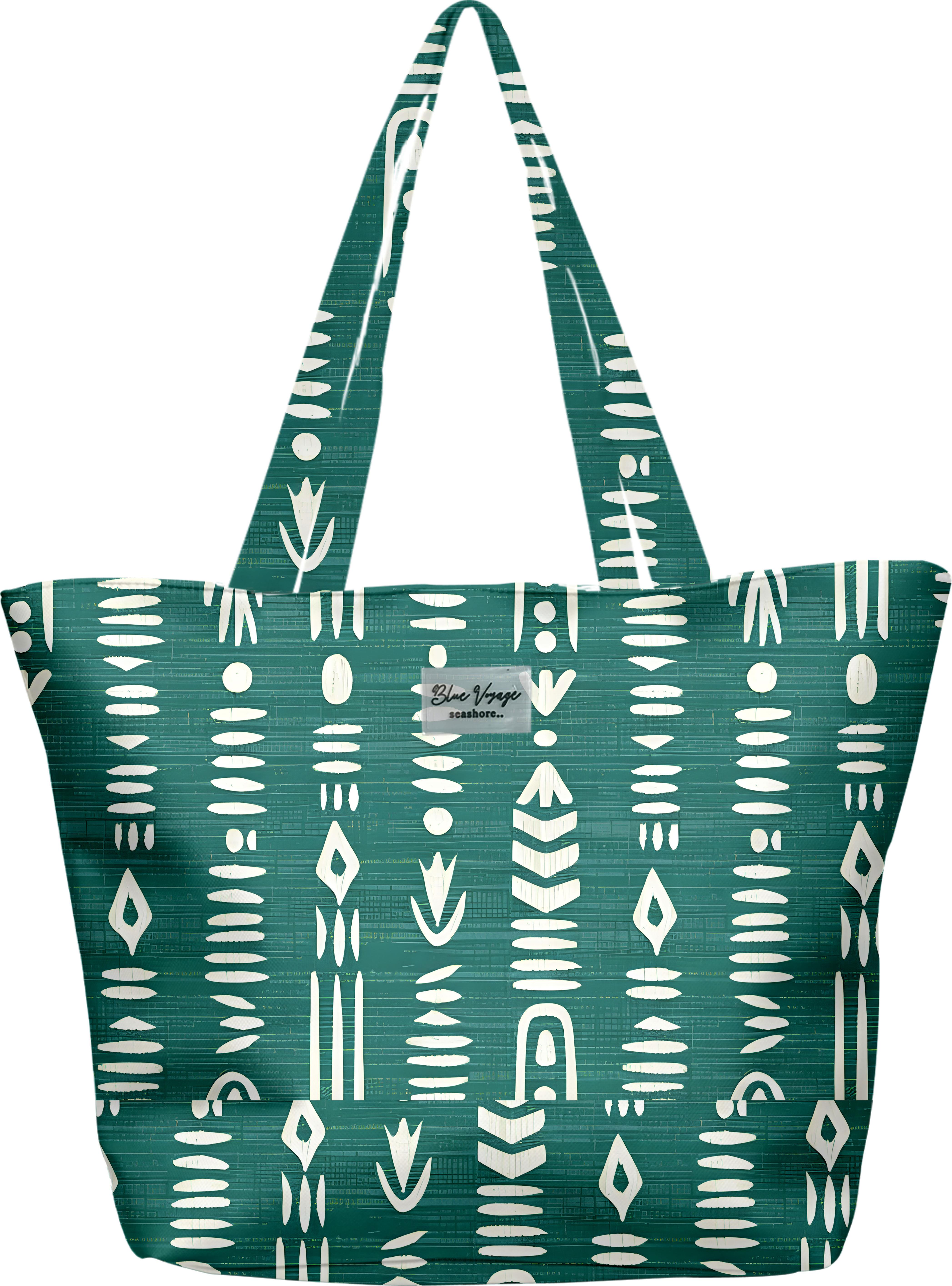 Etnik Desenli Yeşil Parçalı Kendinden Saplı Astarlı Kadın Plaj Çantası