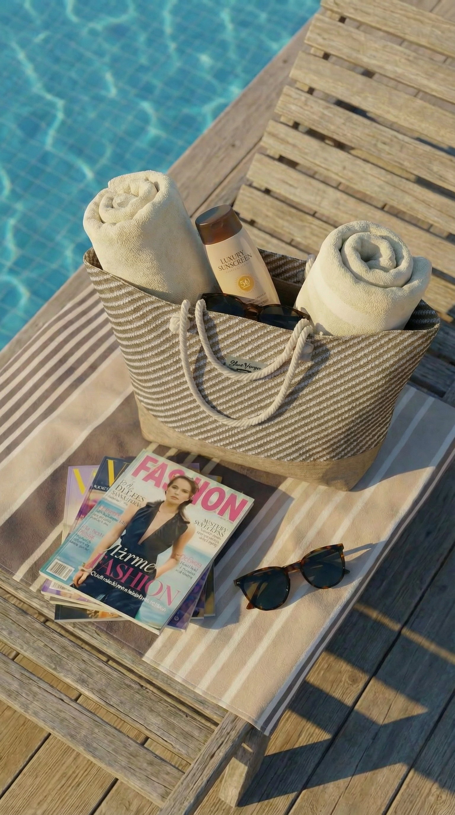 Keten Dokulu Jüt Parçalı Krem-Bej Rengi Astarlı Geniş Hacimli Kadın Plaj Çantası