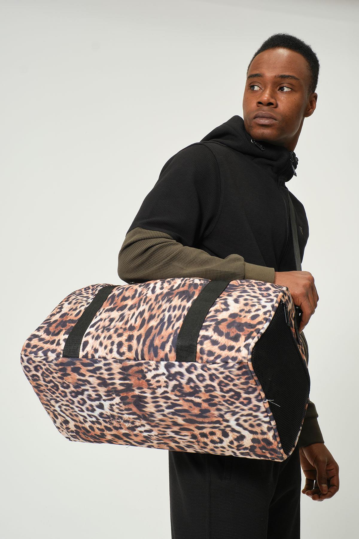 Leopar Desenli Kilitli Unisex Seyahat Çantası - Kabin Boy El Valizi - Spor Çantası