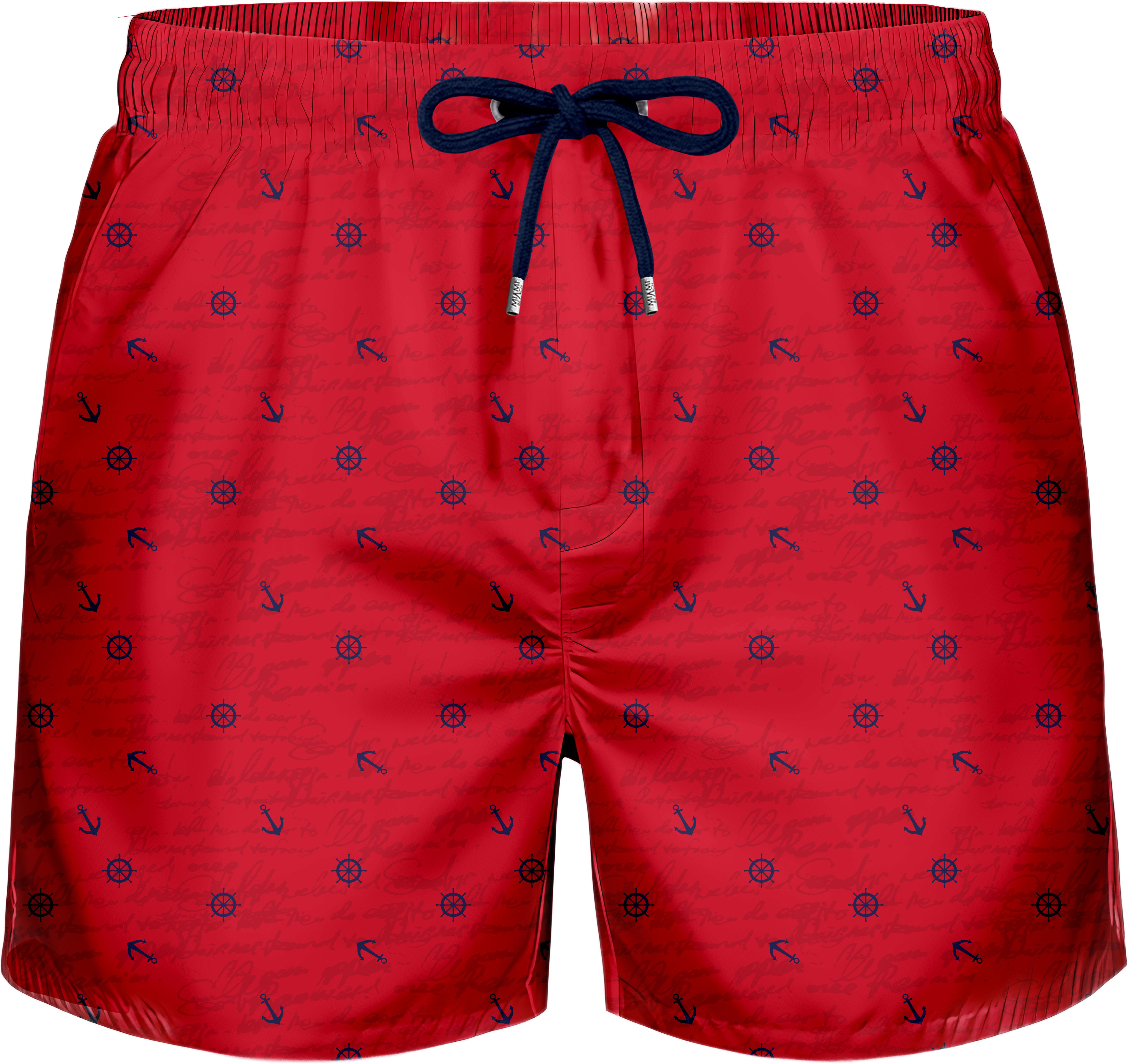 Marin Çapa Desenli Kırmızı Standart Boy Erkek Mayo Deniz ve Havuz Şortu