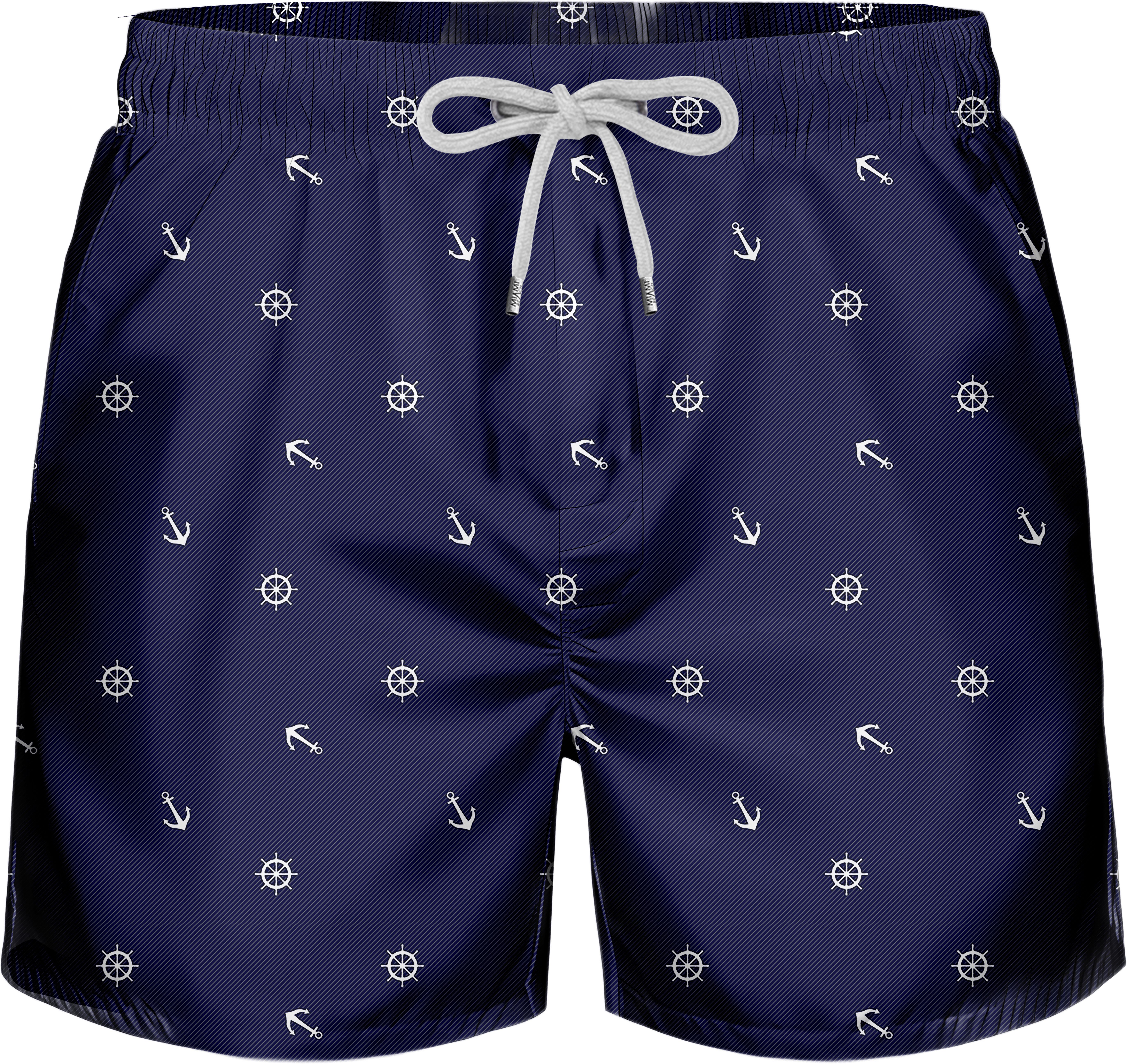 Marin Çapa Desenli Lacivert Standart Boy Erkek Mayo Deniz ve Havuz Şortu