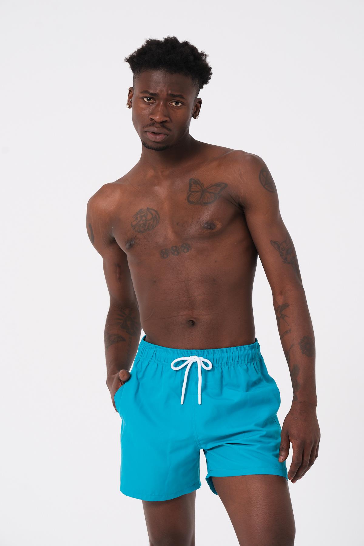 DAAG Turkuaz Düz Renk Standart Boy Erkek Deniz ve Havuz Şortu 