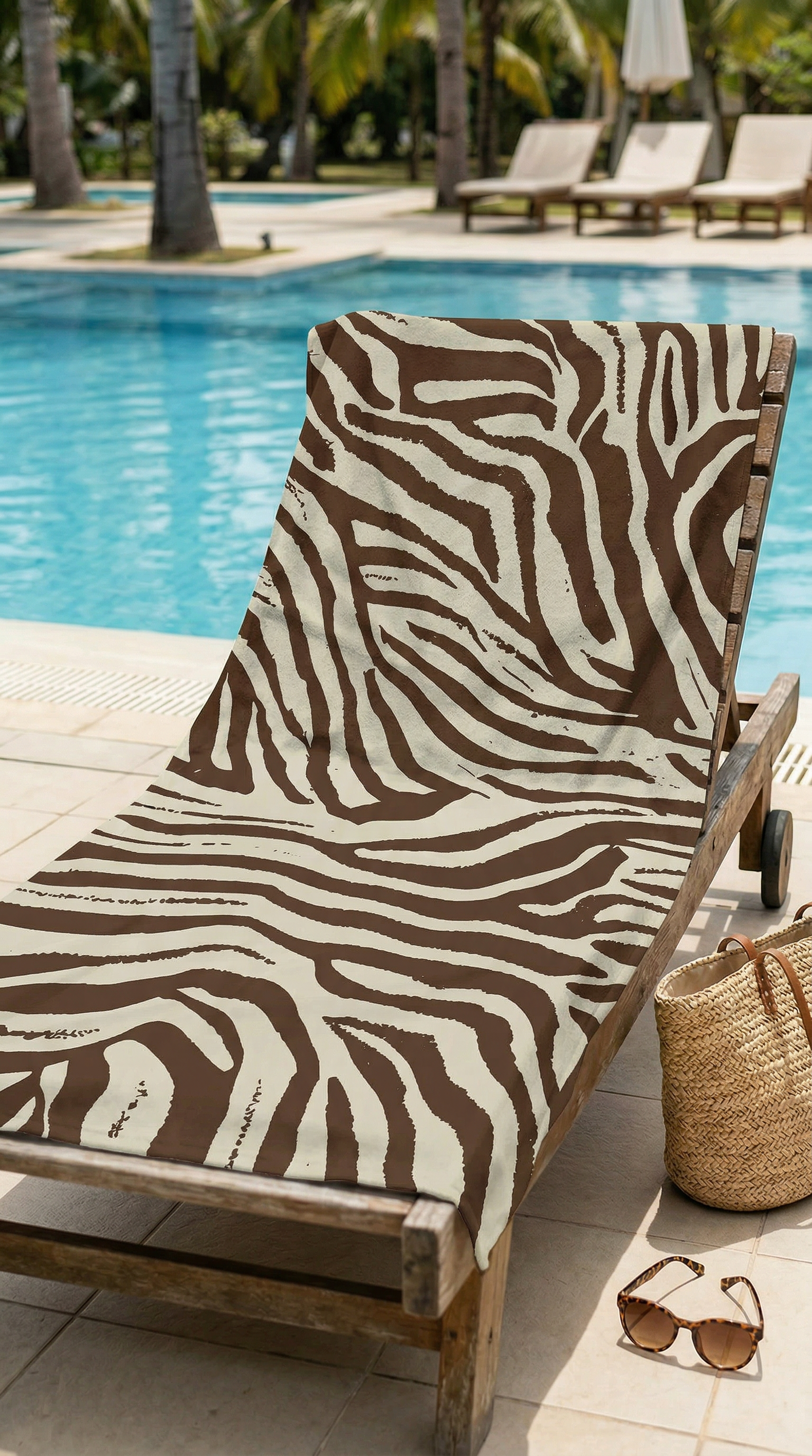 Zebra Desenli Kahverengi Krem Yüksek Su Emici 70x150 Plaj Havlusu 