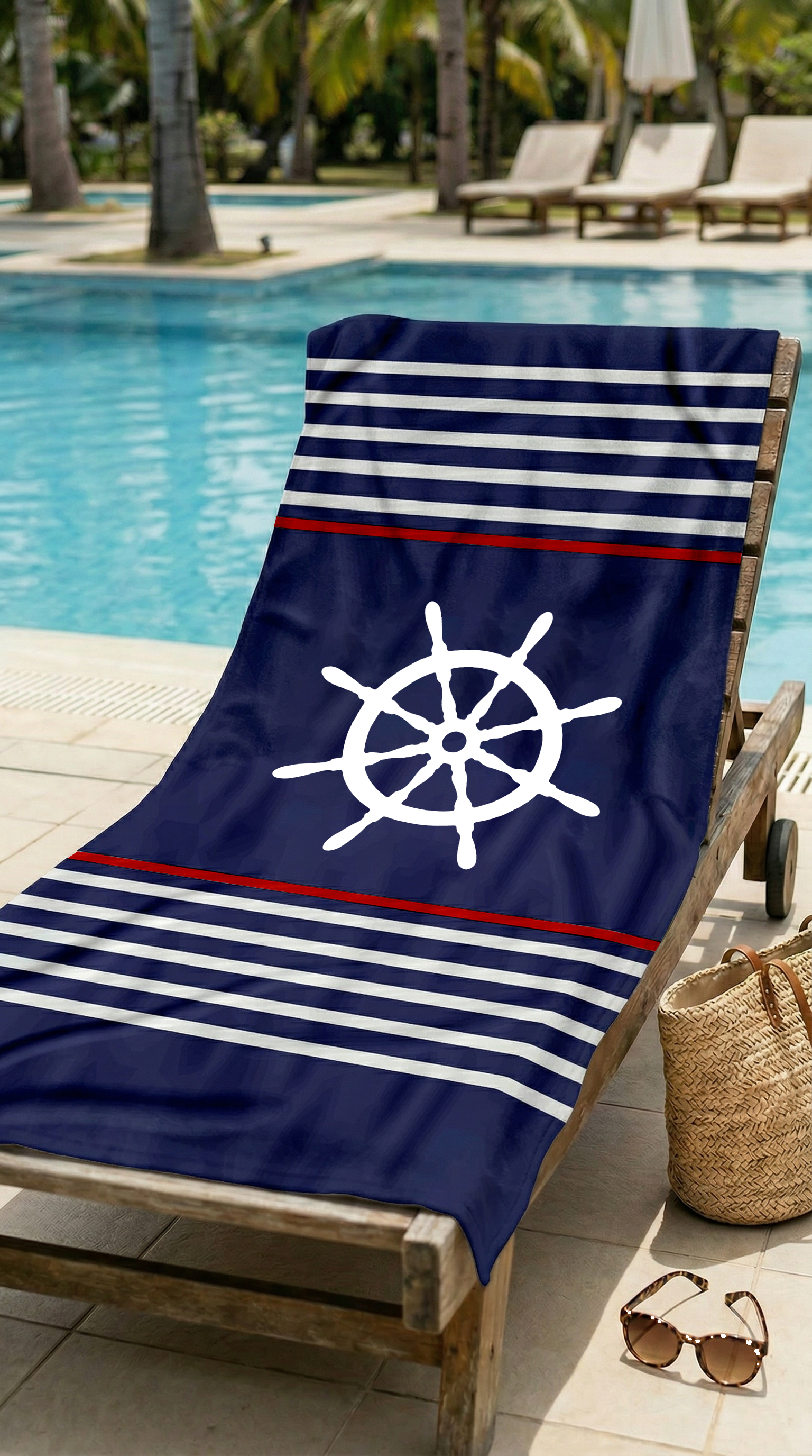 Marin Dümen Desenli Lacivert Yüksek Su Emici 70x150 Plaj Havlusu