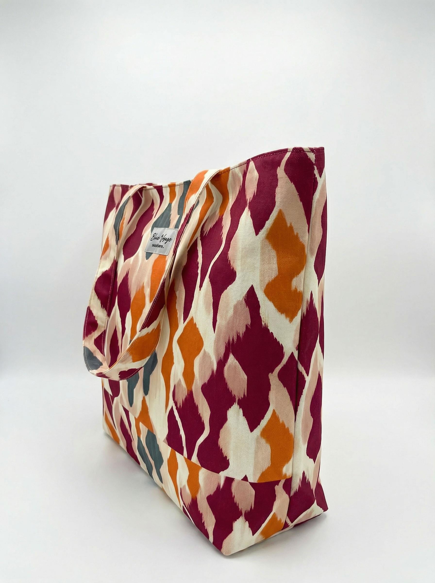 Batik Desenli Renkli Parçalı Kendinden Saplı Astarlı Kadın Plaj Çantası 