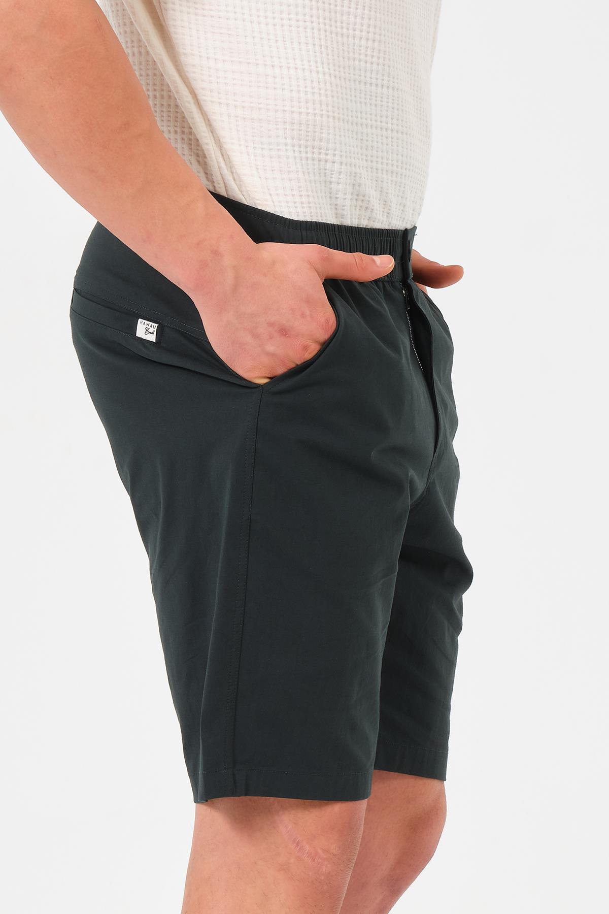 Erkek Petrol Standart Fit Normal Kesim %100 Pamuk Cepli Dokuma Şort