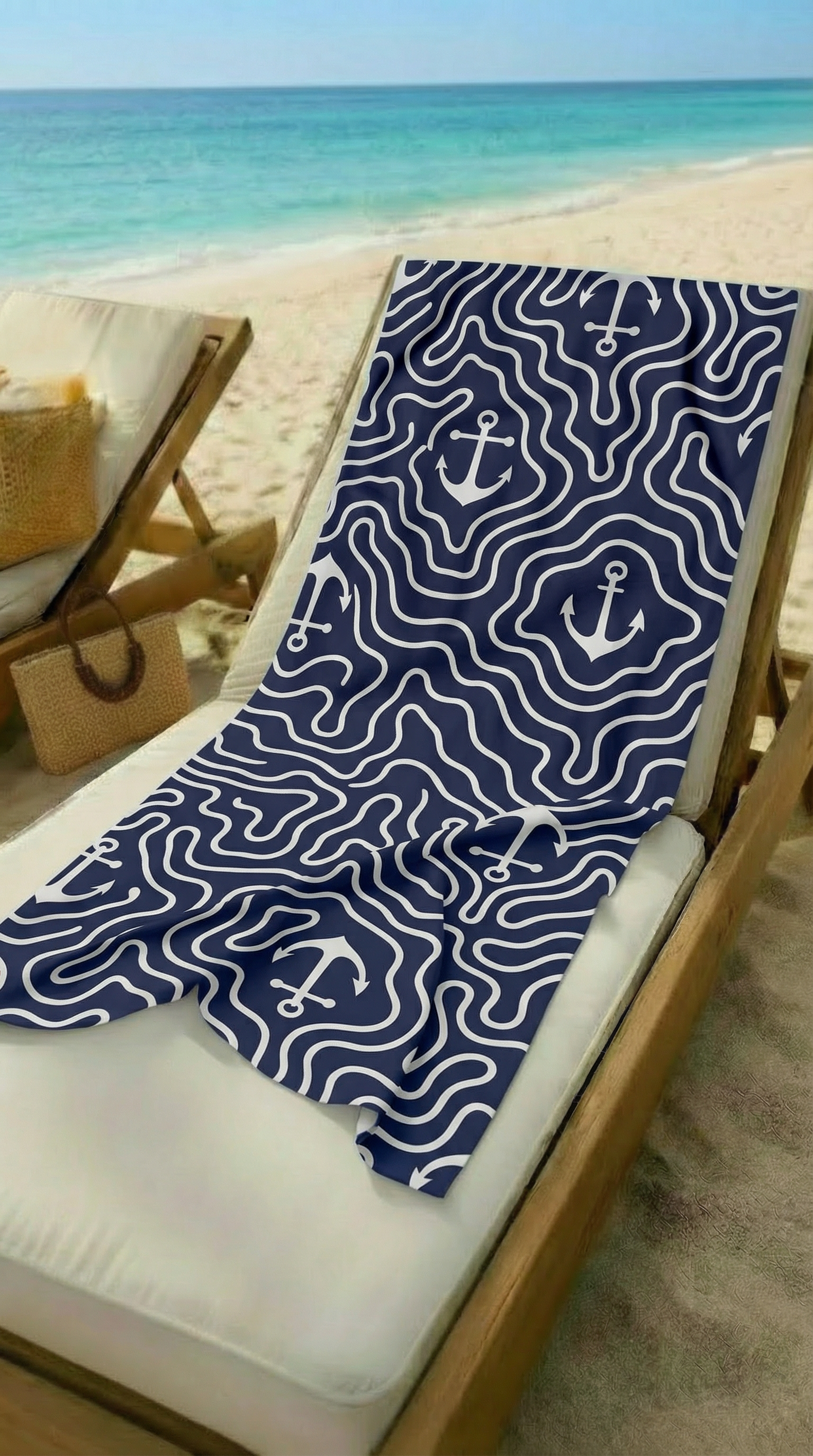 Marin Çapa Desenli Lacivert Yüksek Su Emici 70x150cm Plaj Havlusu