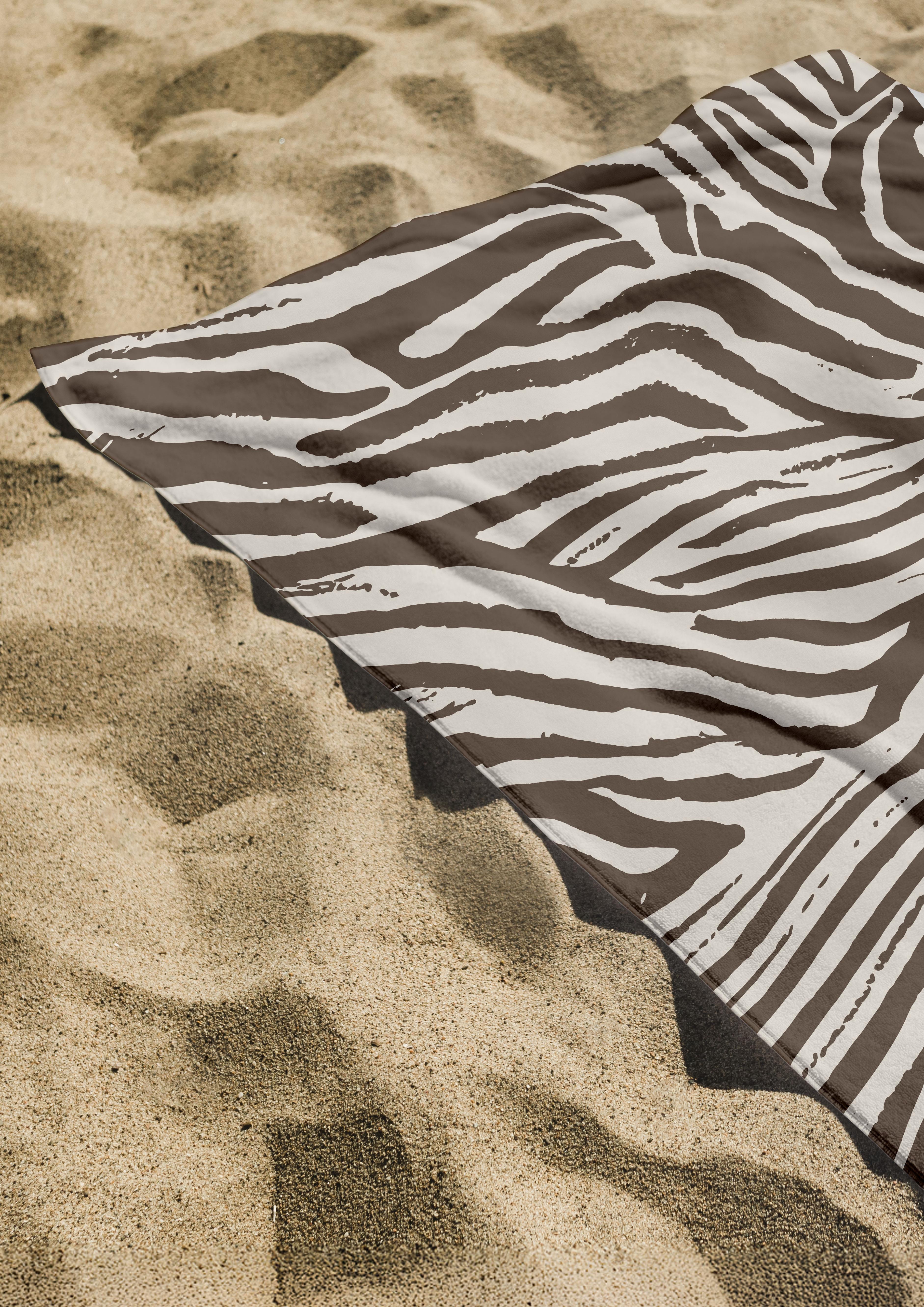 Zebra Desenli Kahverengi Krem Yüksek Su Emici 70x150 Plaj Havlusu 