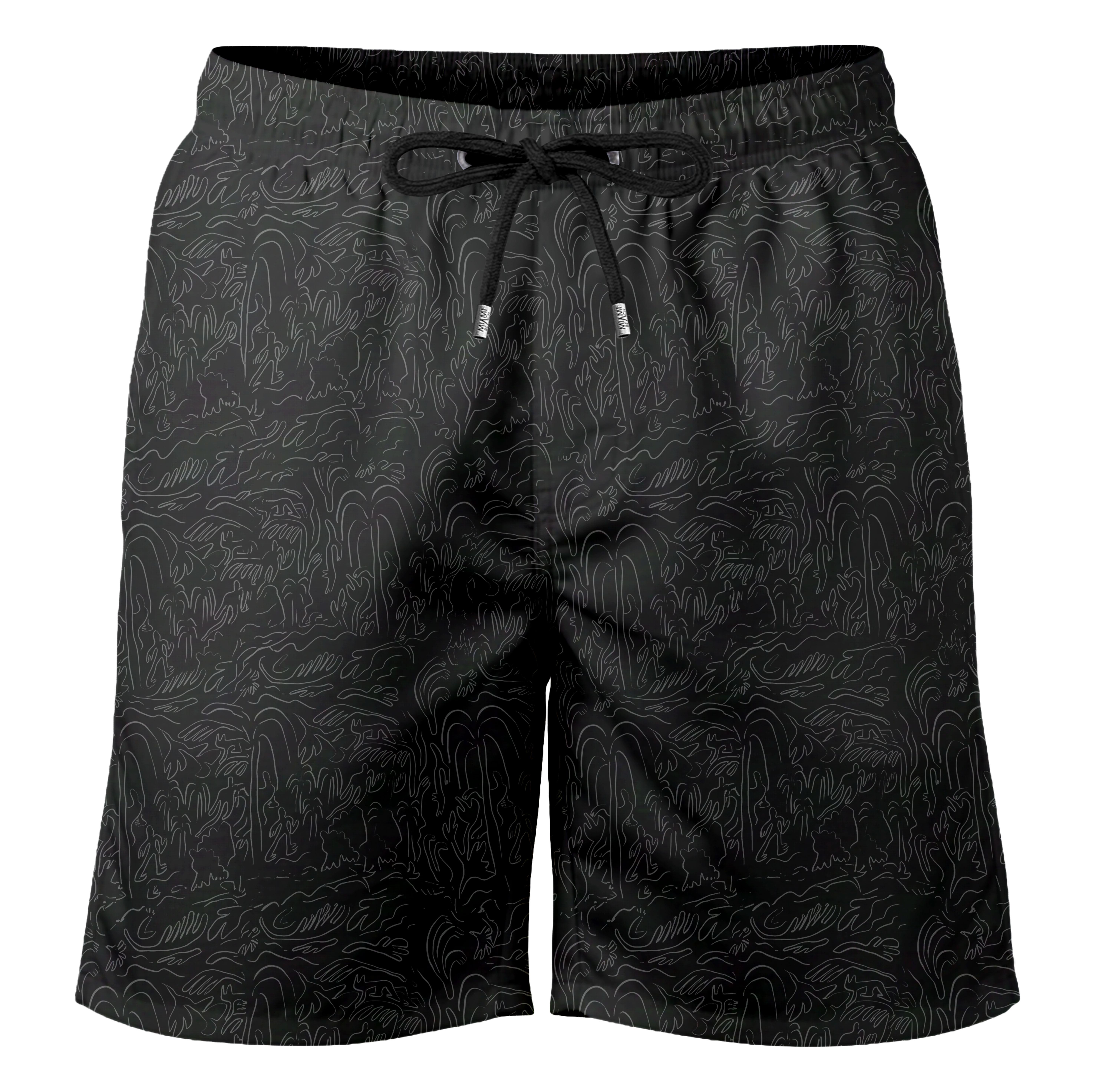 Siyah Çizgisel Desenli Hızlı9 Kuruyan Esnek Kumaş İki cepli Yumuşak Astarlı Uzun Boy Erkek Mayo Deniz Şortu 