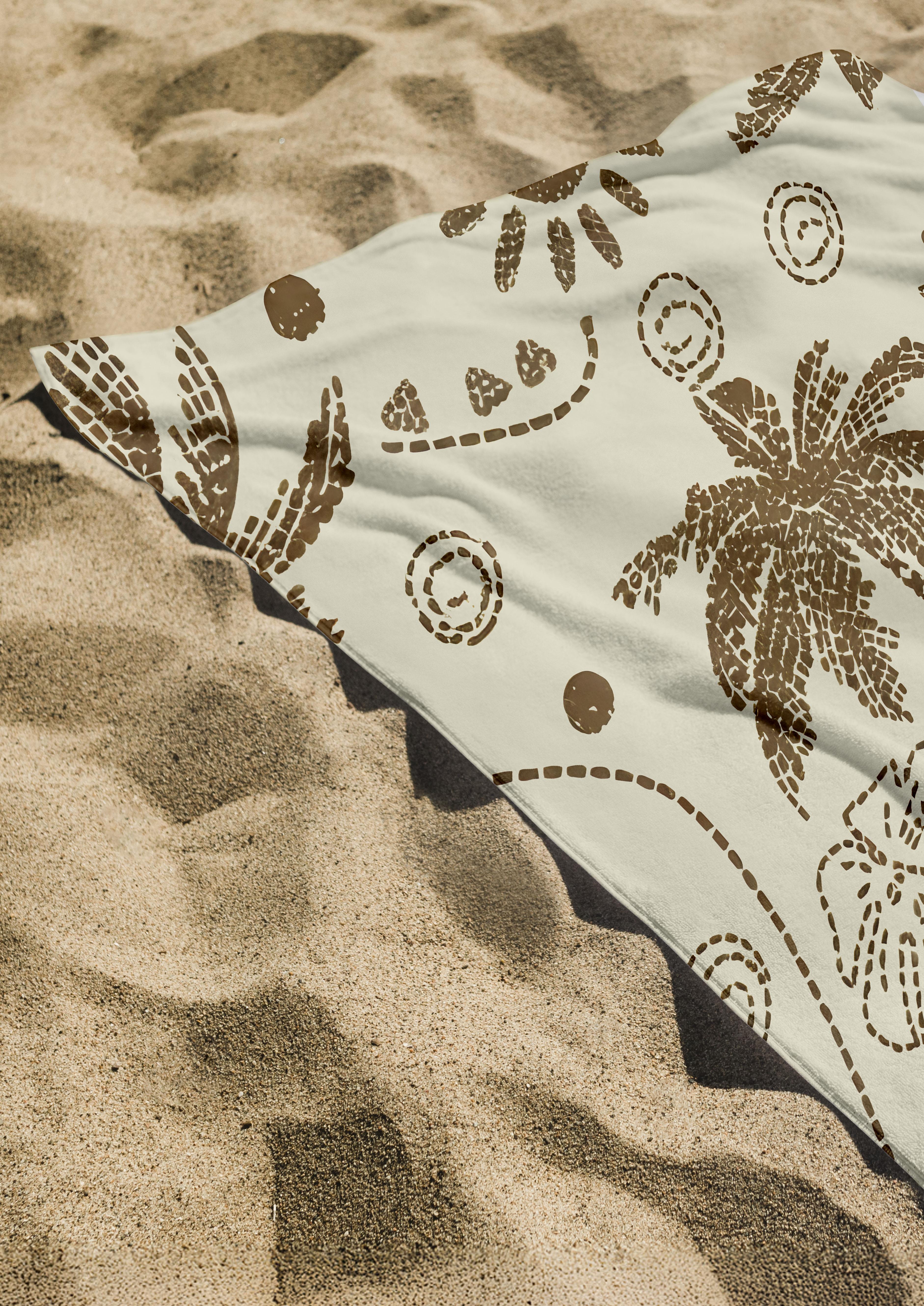 Palmiye Desenli Krem Rengi Yüksek Su Emici 70x150cm Plaj Havlusu