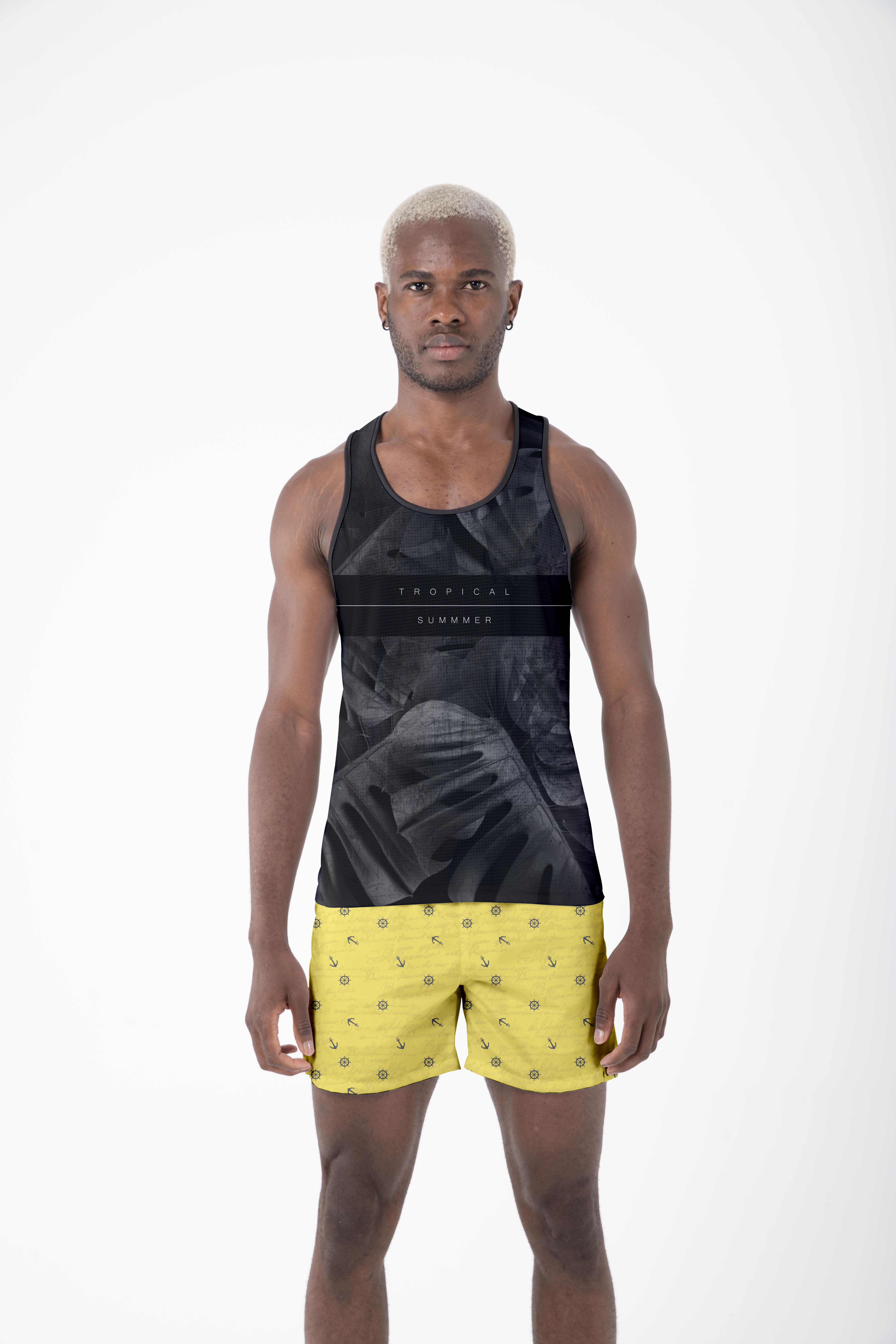 Desenli Sıfır Kol Nefes Alan Kumaş Erkek Atlet