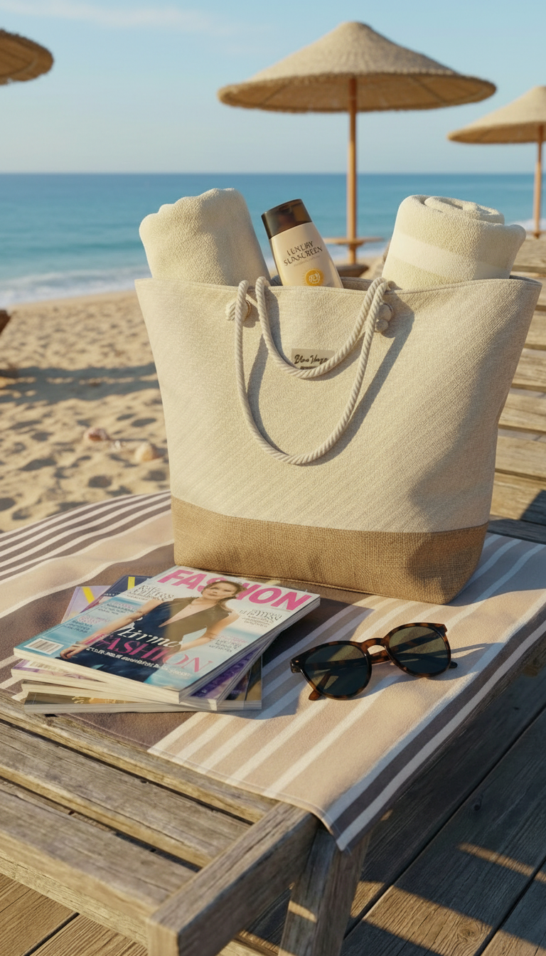 Keten Dokulu Jüt Parçalı Krem Rengi Astarlı Geniş Hacimli Kadın Plaj Çantası