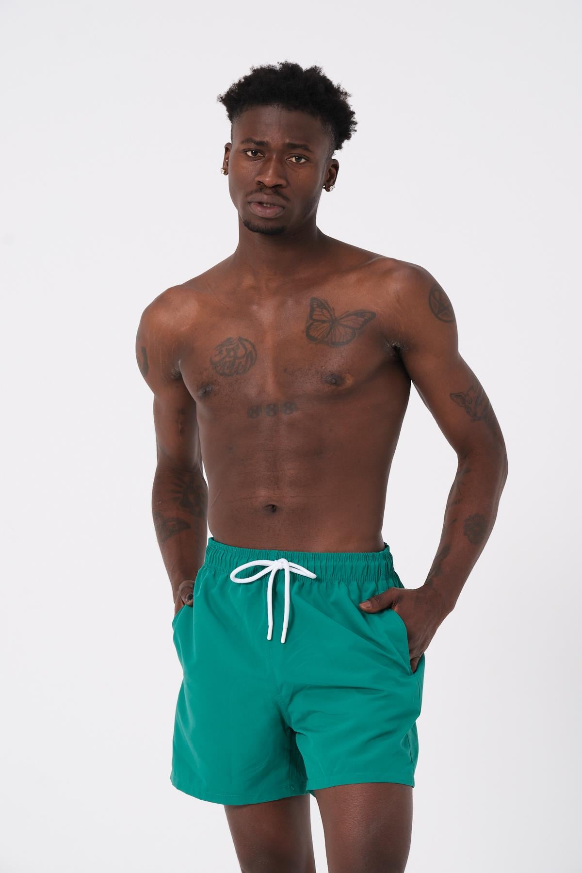 DAAG Yeşil Düz Renk Standart Boy Erkek Deniz ve Havuz Şortu 