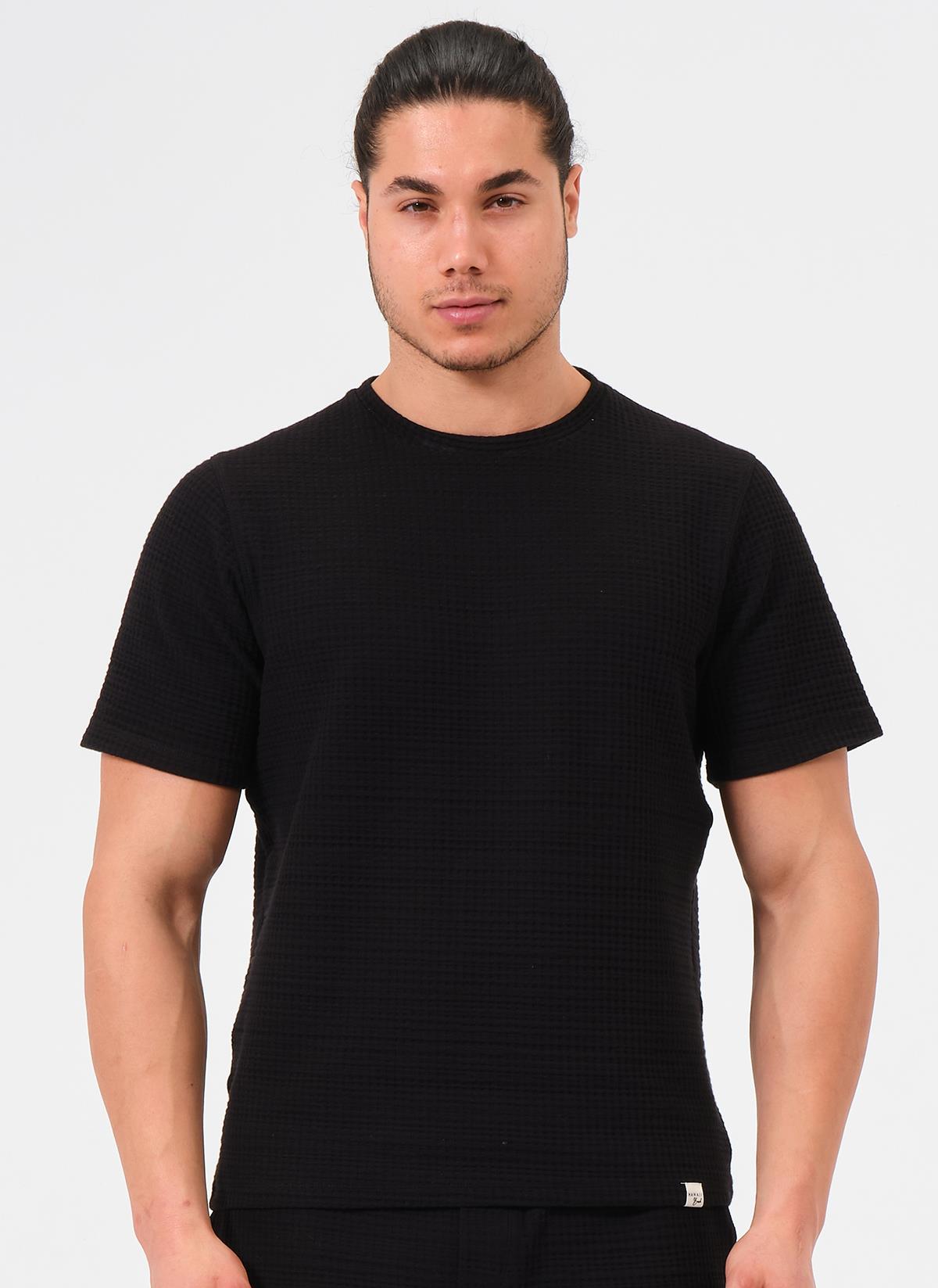 Erkek Siyah %100 Pamuk Oversize Bisiklet Yaka Basic Tişört 