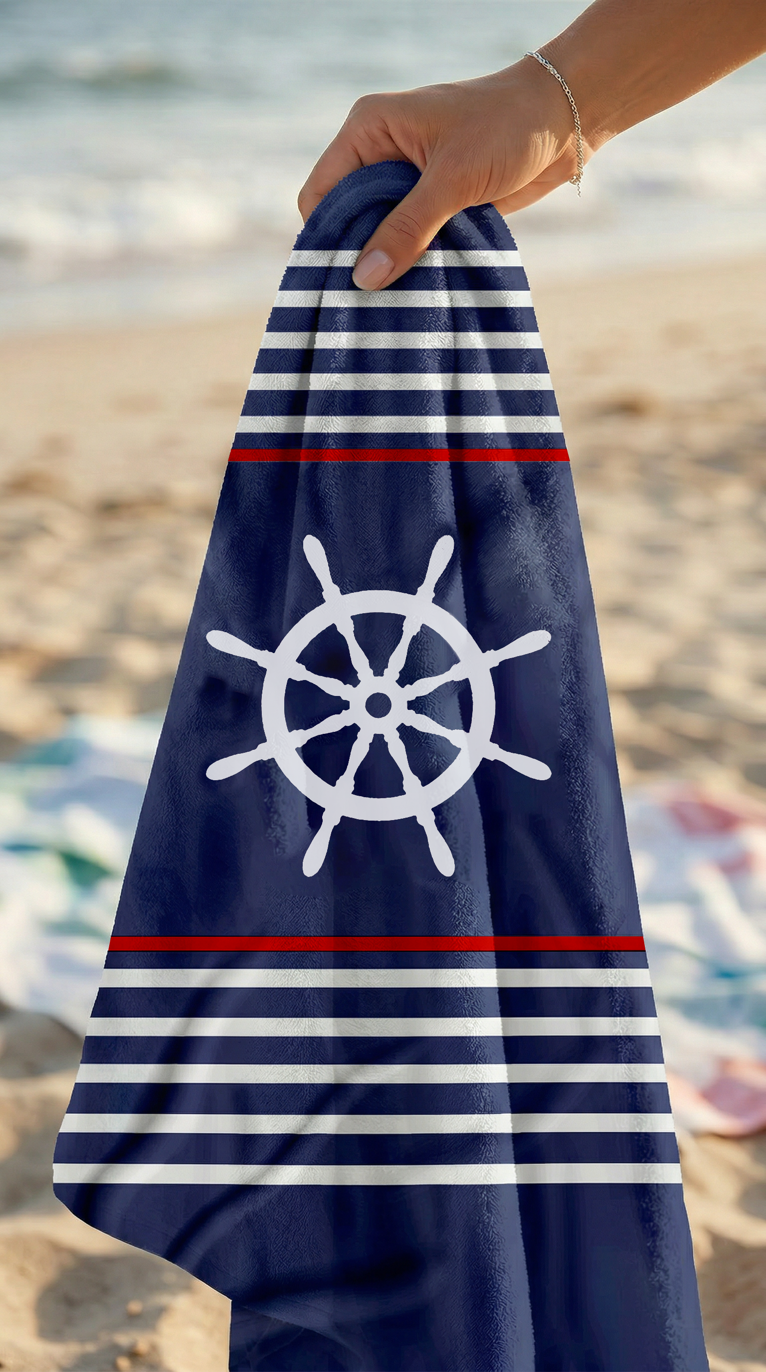 Marin Dümen Desenli Lacivert Yüksek Su Emici 70x150 Plaj Havlusu