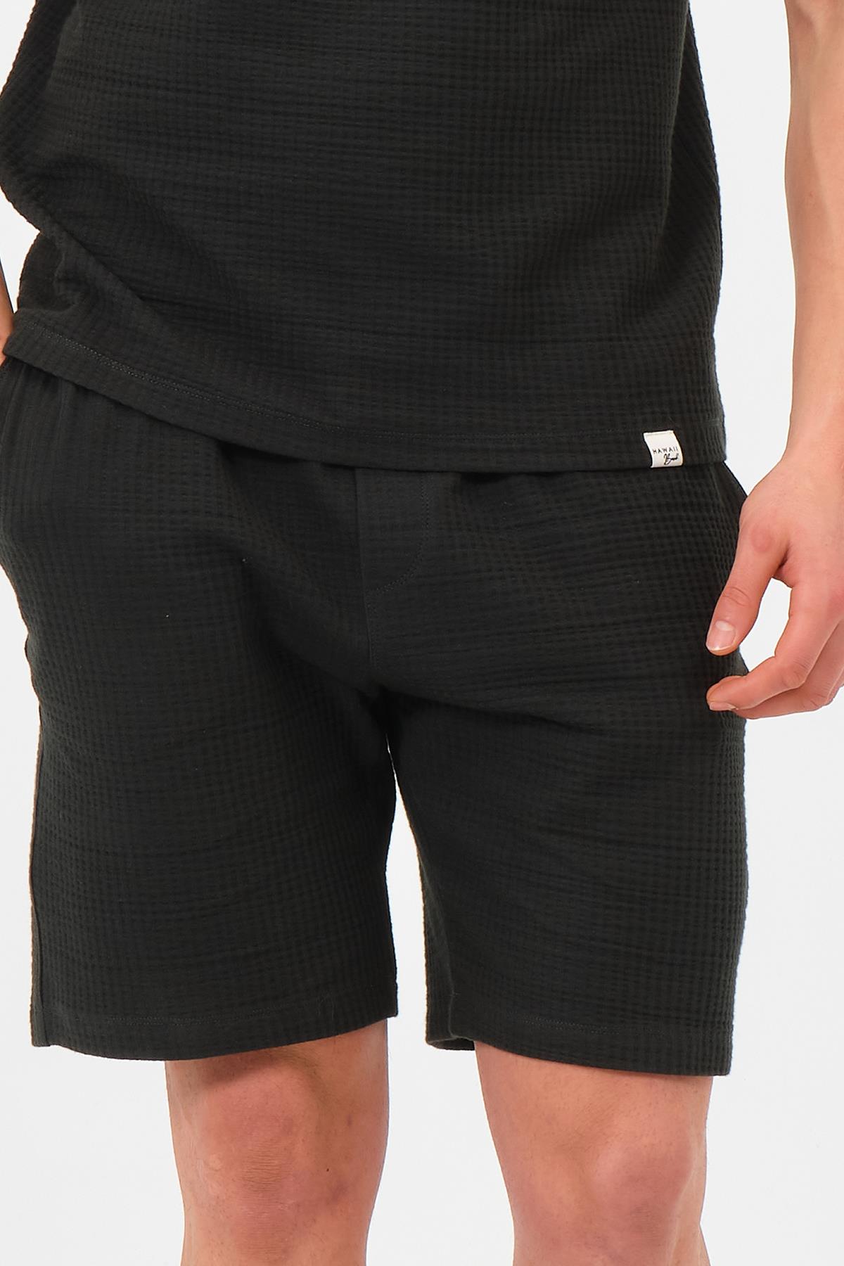 Erkek Petrol Yeşili  Oversize Cepli Recycle %100 Pamuklu Standart Boy Şort