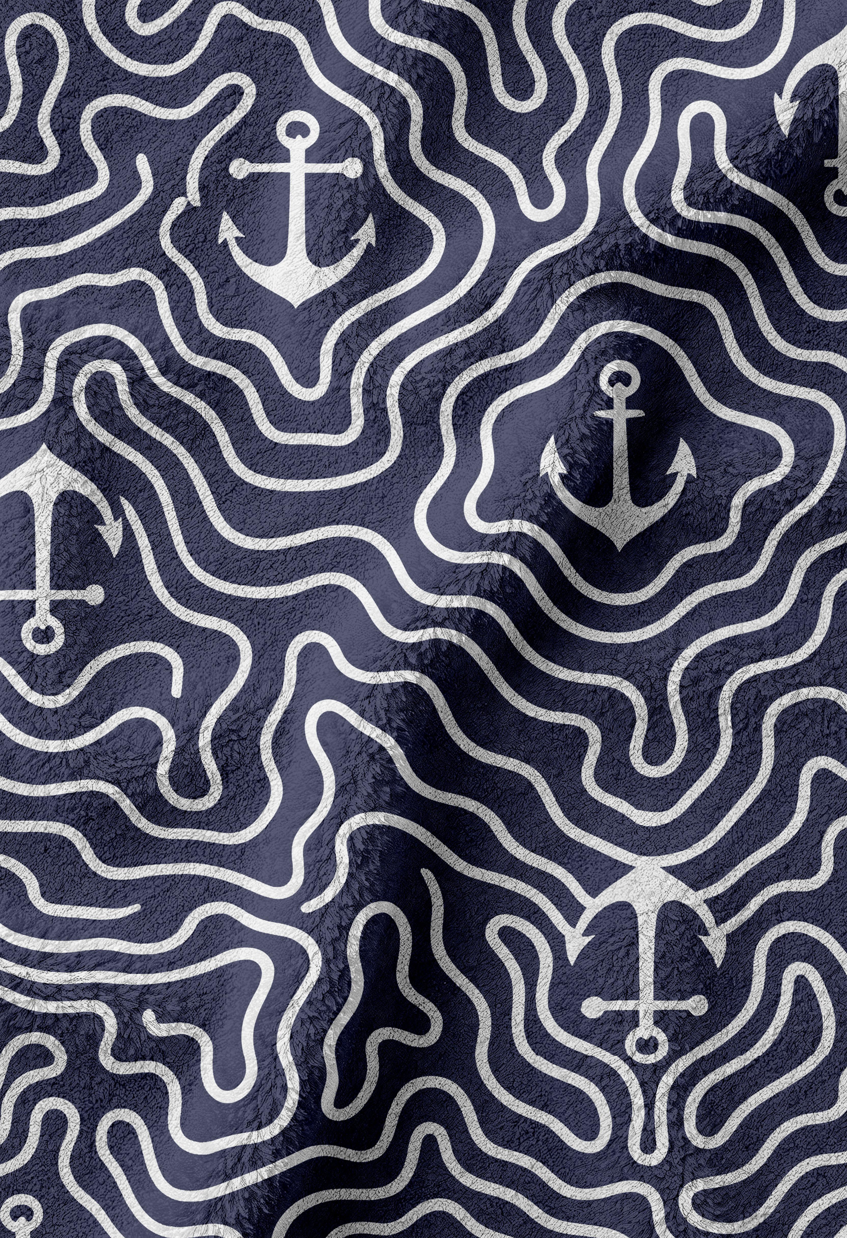 Marin Çapa Desenli Lacivert Yüksek Su Emici 70x150cm Plaj Havlusu